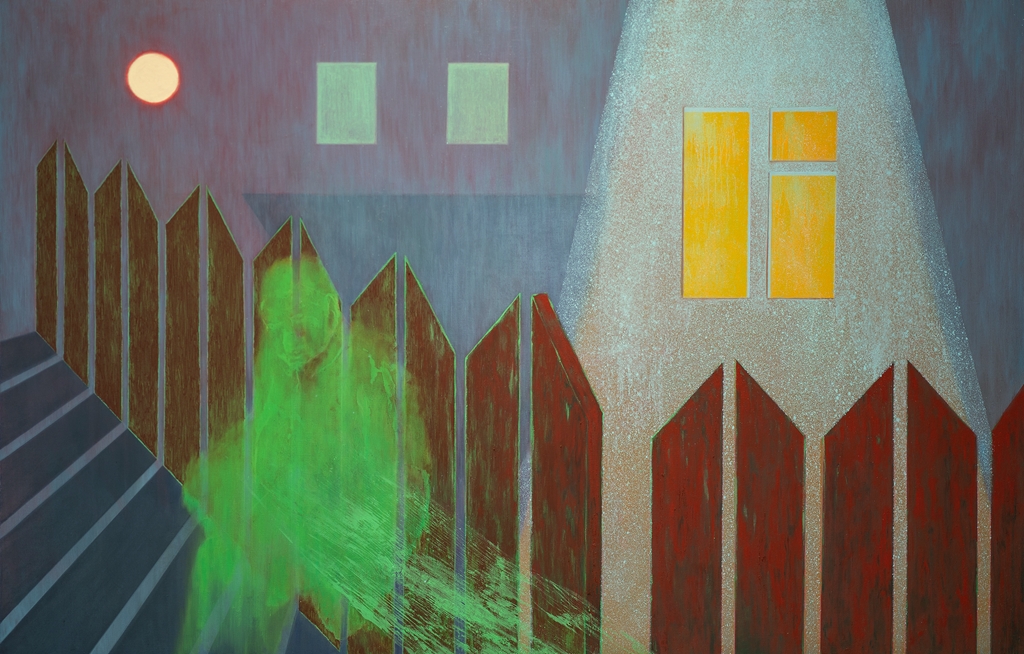 Przy pêocie, olej na pêótnie, 85 x 130 cm, 2020